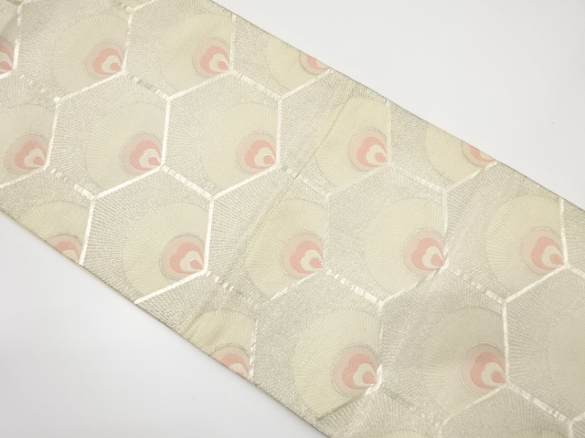 JAPANESE KIMONO / ANTIQUE FUKURO OBI / SILK / WOVEN PEACOCK FEATHERS